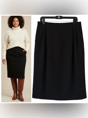 Vintage Hawksley and Wight Black 100% Worsted Wool Pencil Skirt w/ Pockets 16W